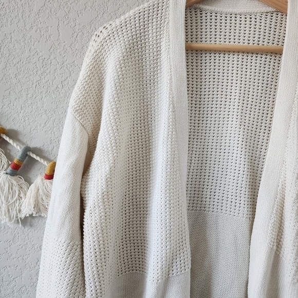 Lululemon Easy Embrace Wrap Open Front Cotton Knit Longline Cardigan White M/L - Picture 4 of 15